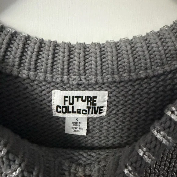 Future Collective Metallic Silver Short Sleeve Knit Sweater - Picture 3 of 3